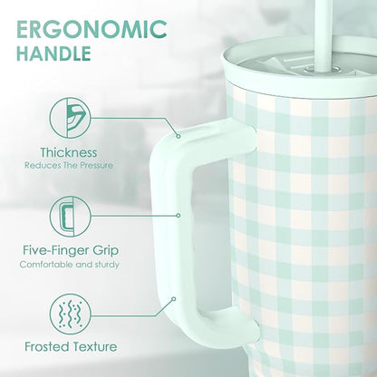 SANDJEST Mint Gingham 40oz Slider Tumbler - Image 3