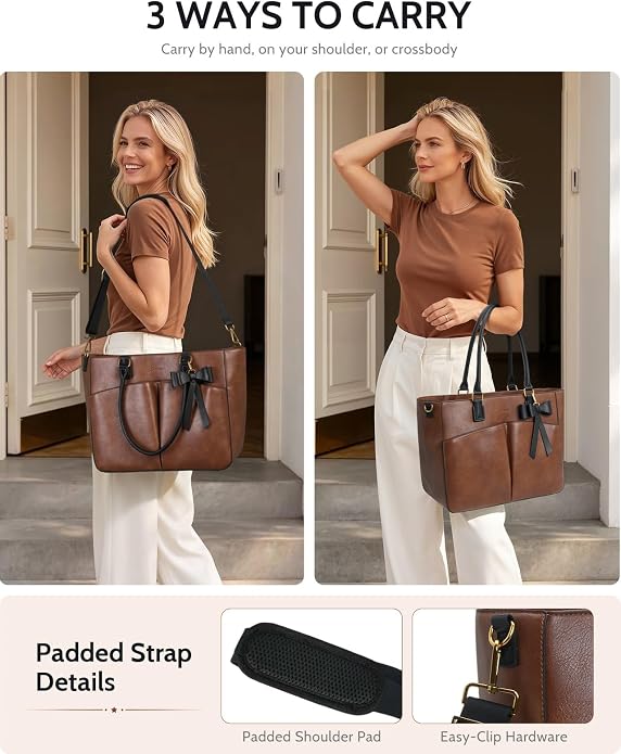 Laptop Tote Bag for Women, Leather Work Tote Bags - Image 4
