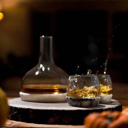 NUDE Whiskey Tumbler with Marble Base – 10.25 oz Lead-Free Crystal Whisky Rocks Glass, Handmade, Temperature-Retaining Marble Base, No Ice Needed – Luxury Bar Glass for Bourbon, Scotch & Cocktails