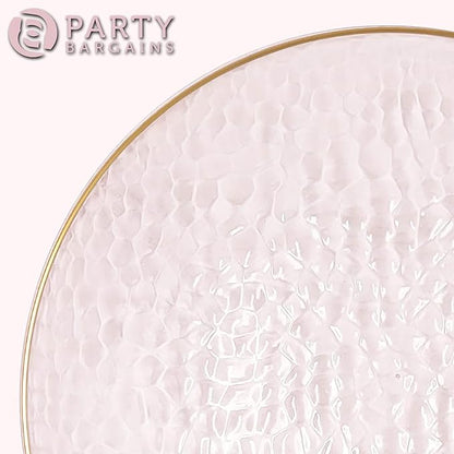 PARTY BARGAINS 13-Inch Charger Plates - 48 Pack, Hammered Pink Gold Rim, Heavy-Duty Disposable Chargers for Elegant Dining - Ideal for Weddings and Formal Events