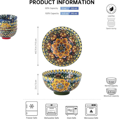 Henten Home Ceramic 5 oz Dipping Bowls, Boho Sauce Bowl Set of 6, Colorful - Image 2