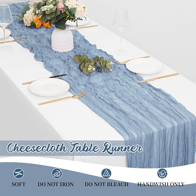 16 Pack Dusty Blue Cheesecloth Table Runners 20x120 Inch Gauze Table Runner - Image 6