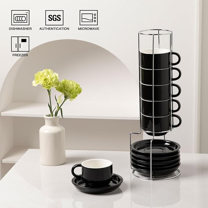 Sweejar Ceramic Espresso Cups Set of 6, Espresso Cup Stackable, 4 Oz Stackable - Image 2