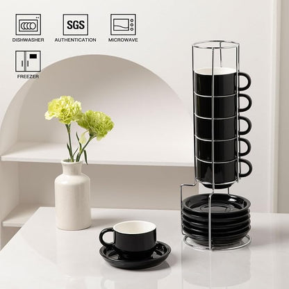 Sweejar Ceramic Espresso Cups Set of 6, Espresso Cup Stackable, 4 Oz Stackable - Image 2