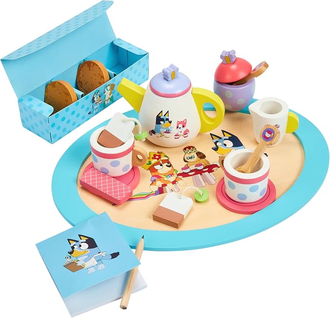 Bluey Wooden Tea Party Set, 18-Piece Toy Tea Set by Bluey