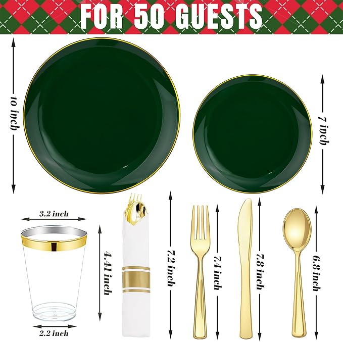 KIRE 350PCS Green and Gold Plates - Image 5