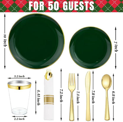 KIRE 350PCS Green and Gold Plates - Image 5