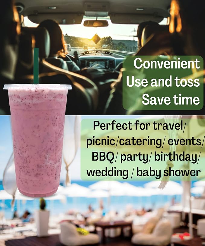 32 oz Clear Plastic Cups with Lids and STRAWS, Disposable Drinking Cups - Image 4