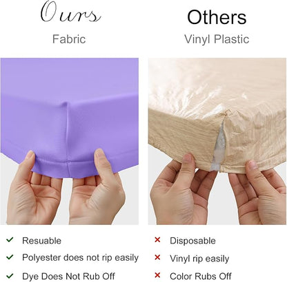homing 2 Pack Rectangle Table Cloth, Elastic Fitted Fabric Tablecloth Fits for 4 Foot Folding Tables, Washable Table Cover for Picnic, Camping, Indoor & Outdoor (Lavender, 24" x 48")