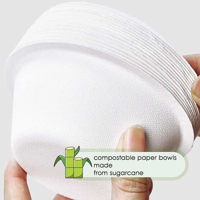 150 Pack 8 oz Compostable Paper Bowls Disposable, Suitable - Image 3