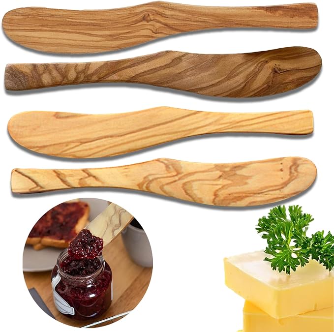 Olive Wood Butter Spreader, 6.8 Inch Handmade Butter Knife Set of 4 | Olive by FHUMMYBT