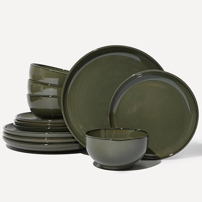Santorini Mist Terracotta Reactive Glaze Plates and Bowls Sets, Stoneware by Pokini