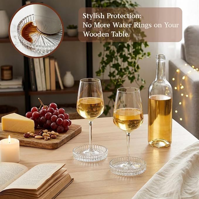 AVLA 8 Pack Crystal Drink Coasters, Glass Round Cup Mat, Dining Room, Coffee - Image 4