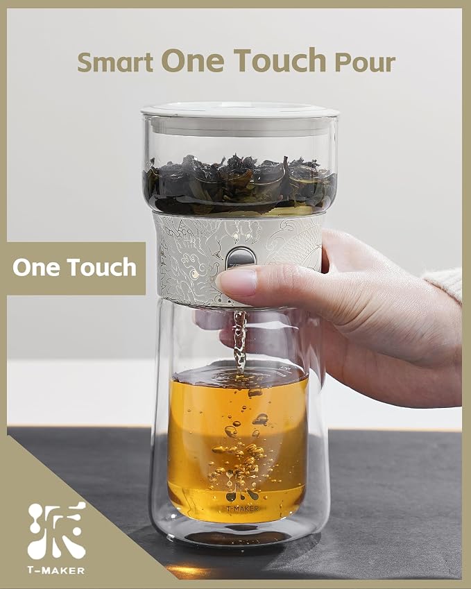 ZENS Glass Tea Infuser Pot, Modern One Touch Tea Maker - Image 2