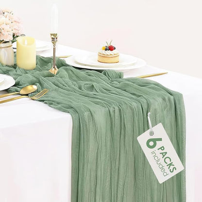 6 Pack Sage Green Cheesecloth Table Runners 35x120 Inch, Semi Sheer Boho Gauze by BlueTopCoLtd