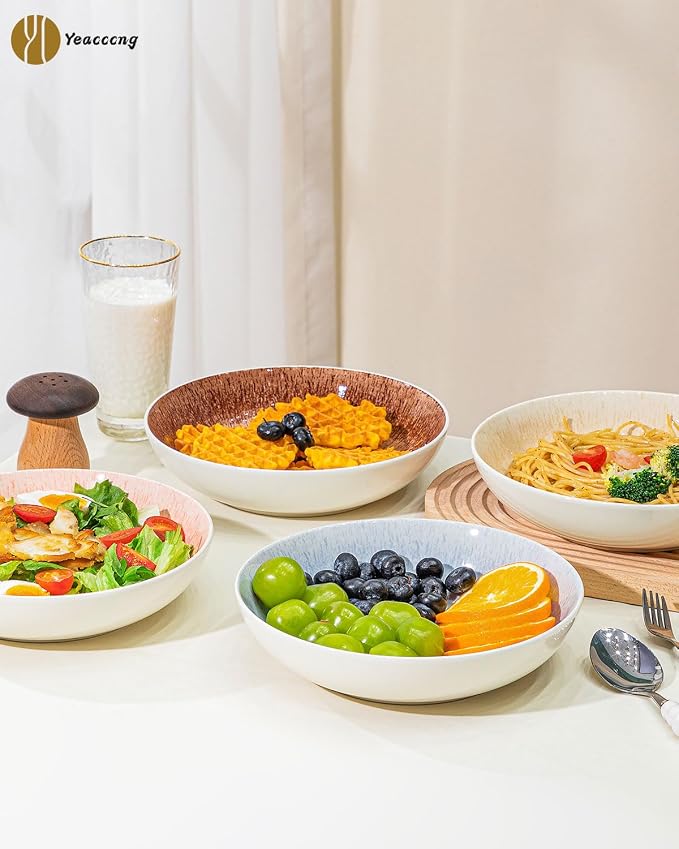 Yeacccng Pasta Bowls Set of 6, 8.7 Inch 39 Oz Colorful Reactive Glaze Ceramic - Image 7