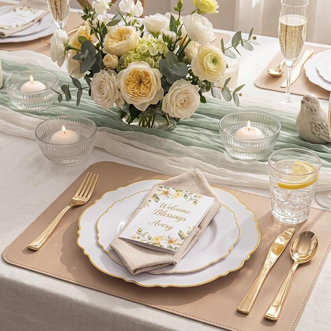 60pcs White and Gold Plastic Plates - Image 2