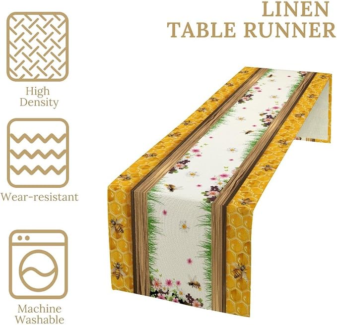 Watercolor Honeycomb Table Runner, Farmhouse Spring Summer Autumn Fall Floral - Image 3