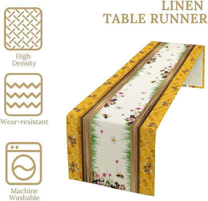 Watercolor Honeycomb Table Runner, Farmhouse Spring Summer Autumn Fall Floral - Image 3