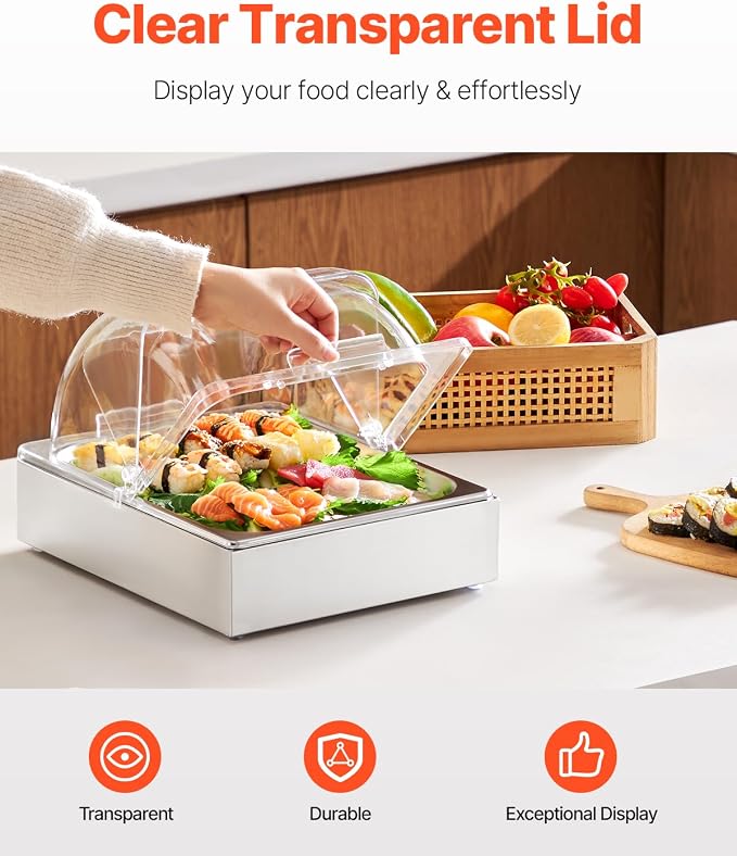 VEVOR Countertop Food Serving Display Container, 1 x 1/2 Pan Stainless Steel - Image 3
