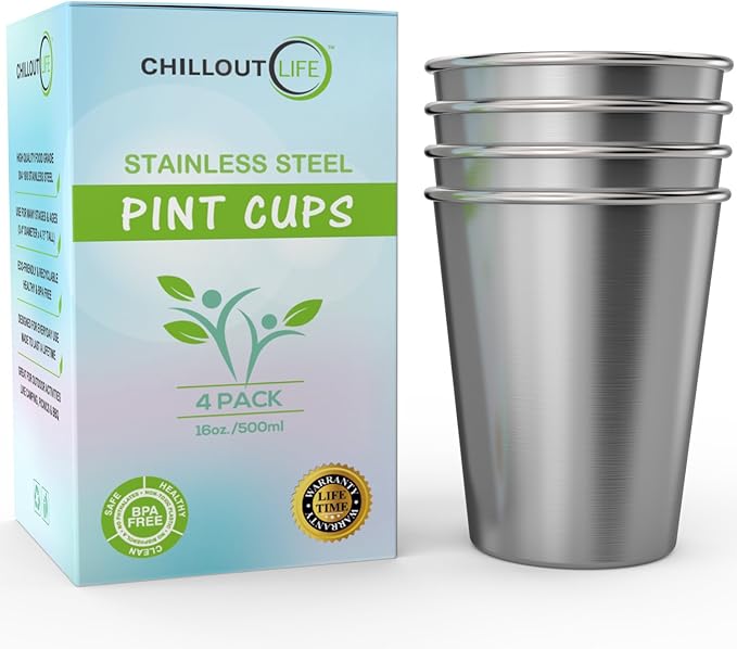 Stainless Steel Pint Cups Water Tumblers 16 oz by CHILLOUTLIFE