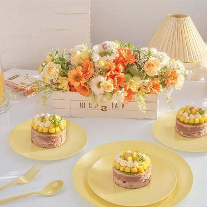 EI 150pcs Yellow Plastic Plates,Heavy Duty Bright Disposable Plate,Fancy Plastic Plates for Party,Yellow Dishes for Wedding,Easter,Afternoon Tea Party,Spring