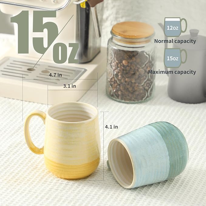 HASENSE Porcelain Coffee Mugs Set of 6, 15oz Large Ceramic Cups - Image 2