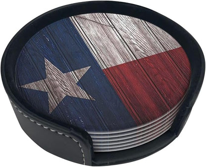 6 Pcs Texas State Flag White Star Leather Coasters - Image 2