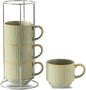 HASENSE Ceramic Coffee Mugs Set of 4 - 15 oz Stackable Large Porcelain Ribbed by Hasense