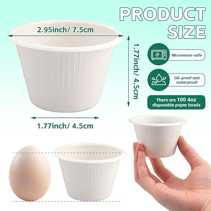 LeonBach 100 Pack 4 oz Natural Bagasse Fiber Paper Bowls, Small Disposable - Image 2