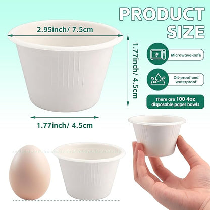 LeonBach 100 Pack 4 oz Natural Bagasse Fiber Paper Bowls, Small Disposable - Image 2