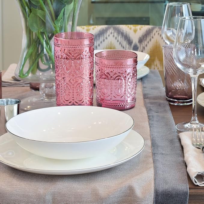 abrwyy Pink Glassware set of 4, Vintage Drinking Glasses, 10oz Pink Heavy Duty - Image 7
