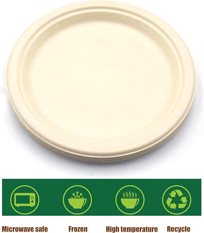 9 Inches Disposable Plate, Biodegradable Paper Plates Food Container for Barbecue, Party, Pack of 100