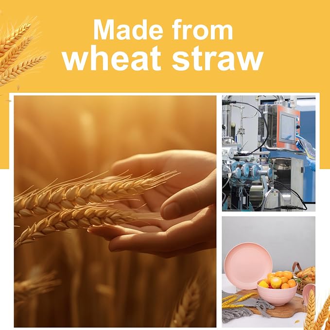 Rubtlamp 16Pcs Plastic Wheat Straw Dinnerware Set, Reusable Plastic Plate Set - Image 8