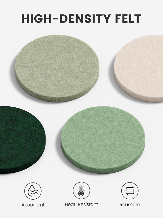 Fluxynara Felt Coasters with Holder, Sagewood | Round Felt Coasters, - Image 3
