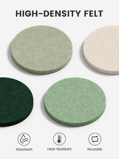 Fluxynara Felt Coasters with Holder, Sagewood | Round Felt Coasters, - Image 3