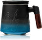 suyika Ceramic Tea Cup with Infuser and Lid, Gradient Embossed Large Tea Mug by suyika