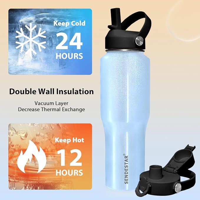 SENDESTAR 40oz Stainless Steel Water Bottle, Double Wall Vacuum Insulated Bottle - Image 3