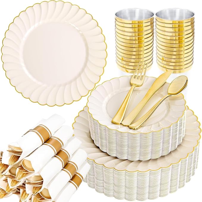 YOUBET 350PCS Ivory Scalloped Plastic Plates by YOUBET
