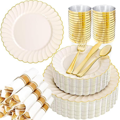 YOUBET 350PCS Ivory Scalloped Plastic Plates by YOUBET