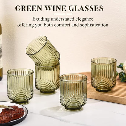 Green Vintage Drinking Glasses Set of 6-15oz Hand-Blown Highball Ribbed - Image 2