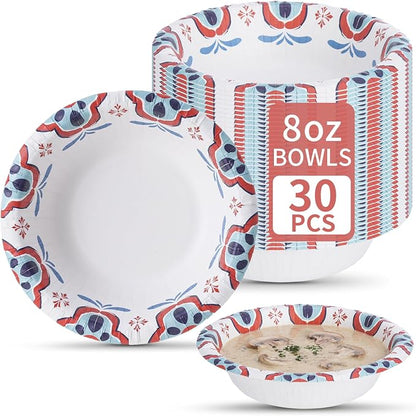 30 Count 8oz Paper Bowls, Small Paper Bowls, Microwaveable and Soak Proof | by Unknown