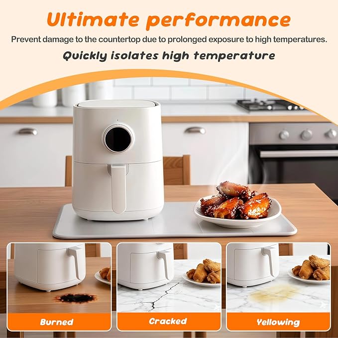 Heat Resistant Mat for Countertop 15.7x35.4 inch – Kitchen Counter Protector Blocks Up to 50% Heat, for Food Warming Mats, Air Fryer, Coffee Maker, Toaster Oven, Waterproof & Oil-Resistant