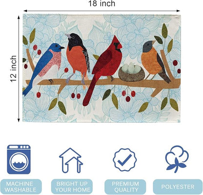 Seliem Spring Summer Birds Placemats Set of 4, Cardinal Bluebird Bullfinch | - Image 2