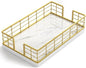 Wican Marble Guest Towel Holder Tray for Bathroom, Napkins Holder for Powder Room Dinning Table Wooden Basket for Disposable Paper Hand Towels Gold and Marble White