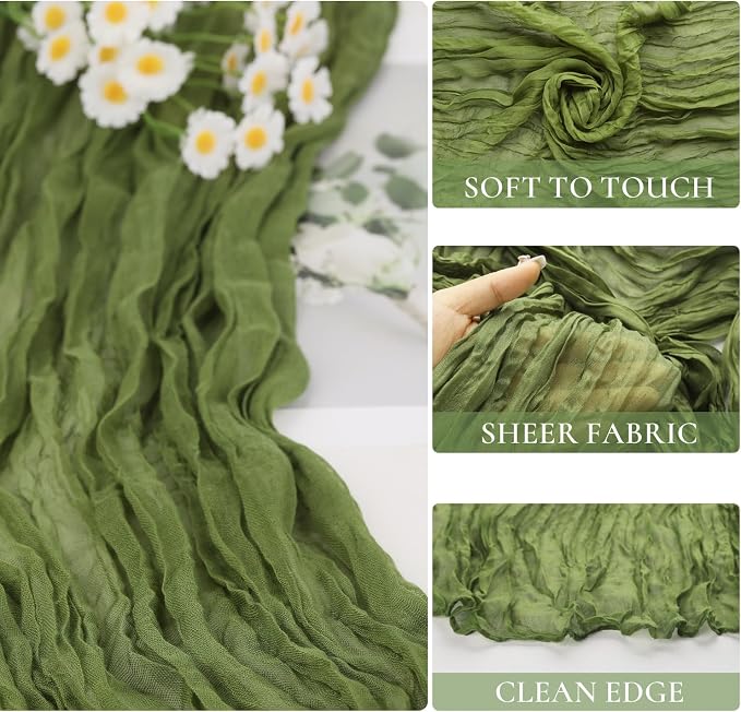 6 Pack Olive Green Cheesecloth Table Runner 35x120inch, Summer Gauze Fabric - Image 2