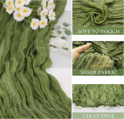 6 Pack Olive Green Cheesecloth Table Runner 35x120inch, Summer Gauze Fabric - Image 2