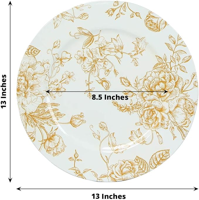 Efavormart 6 Pack White Gold Floral Acrylic Charger Plates in French Toile - Image 2