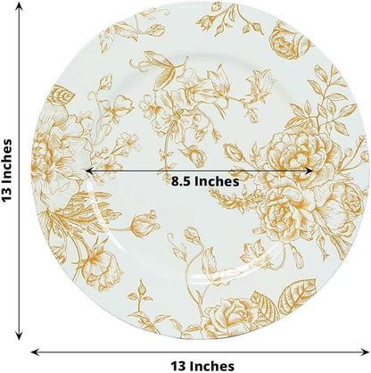 Efavormart 6 Pack White Gold Floral Acrylic Charger Plates in French Toile - Image 2