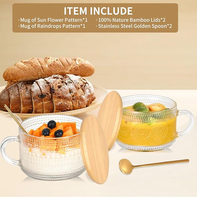 DOPUDO Vintage Glass Coffee Mugs, Overnight Oats Containers - Image 4